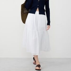 NWT Banana Republic Voile Tiered Midi Skirt 100% Cotton White Size Medium